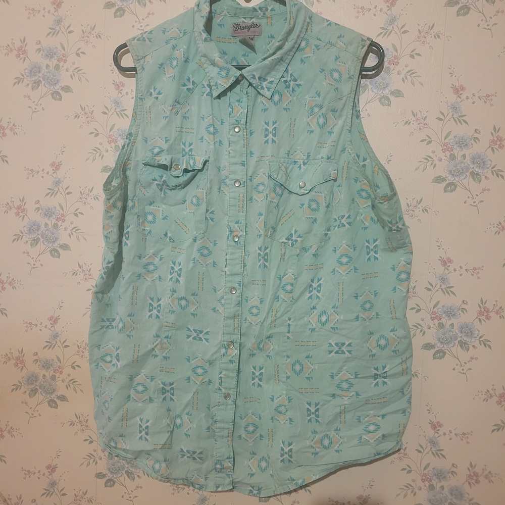 Wrangler Aqua Patterned Sleeveless Shirt